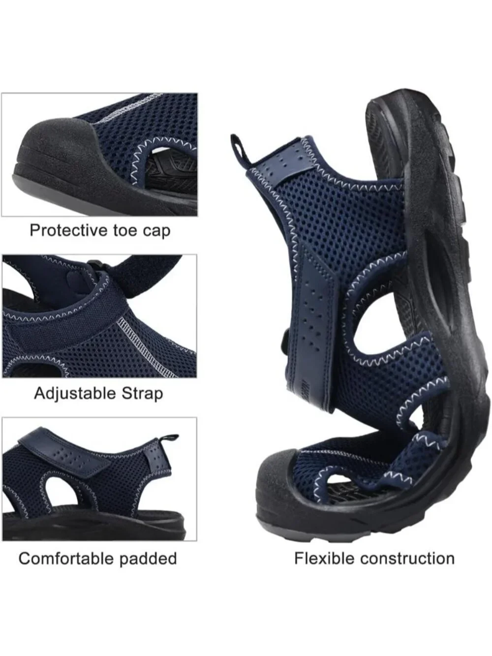 Men's Navy Blue Closed Toe Athletic Outdoor Waterproof Hiking Sandals Shoes